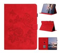 LMFULM® Case for Samsung Galaxy Tab A7 SM-T500/T505 (10.4 Inch) PU Leather Protective Case Wallet with Sleep/Wake Stand Shell Flip Cover Holster Butterfly Love Rose Pattern Red