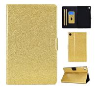 LMFULM® Case for Samsung Galaxy Tab A9 / SM-X110/X115 (8.7 Inch) PU Leather Case Protective Shell with Auto Sleep/Wake Stand Shining Flip Cover Glitter Sparkle Gold