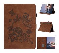 LMFULM® Case for Samsung Galaxy Tab S10 FE/SM-X520/X526 (10.9 Inch) PU Leather Protective Case Wallet with Sleep/Wake Stand Shell Flip Cover Holster Butterfly Love Rose Pattern Brown
