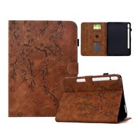 LMFULM® Case for Samsung Galaxy Tab S10 FE/SM-X520/X526 (10.9 Inch) PU Leather Protective Case Wallet with Sleep/Wake Stand Shell Flip Cover Holster Plum Blossom Pattern Brown