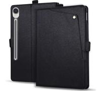 LMFULM® Case for Samsung Galaxy Tab S10 Lite/SM-X400/X406 (10.9 Inch) PU Leather Cover Slim Lightweight Pocket Button Style Protective Shell With Stand Business Wallet Holster Black