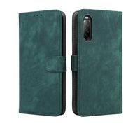 LMFULM® Case for Sony Xperia 10 II XQ-AU51/ XQ-AU52/ SO-41A (6.0 Inch) PU Leather Case Magnetic Phone Protective Cover with Stand Holster Anti-Theft Brush Wallet Retro Scrub Green