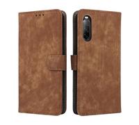 LMFULM® Case for Sony Xperia 10 II XQ-AU51/ XQ-AU52/ SO-41A (6.0 Inch) PU Leather Case Magnetic Phone Protective Cover with Stand Holster Anti-Theft Brush Wallet Retro Scrub Brown
