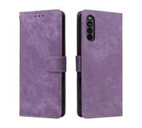 LMFULM® Case for Sony Xperia 10 III SO-52B/ SOG04/ XQ-BT52 (6.0 Inch) PU Leather Case Magnetic Phone Protective Cover with Stand Holster Anti-Theft Brush Wallet Retro Scrub Purple