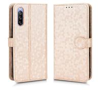 LMFULM® Case for Sony Xperia 10 III SO-52B/ SOG04/ XQ-BT52 (6.0 Inch) PU Leather Case Magnetic Phone Protective Cover with Stand Wallet Holster Polka Dot Texture Gold