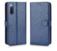 LMFULM® Case for Sony Xperia 10 III SO-52B/ SOG04/ XQ-BT52 (6.0 Inch) PU Leather Case Magnetic Phone Protective Cover with Stand Wallet Holster Polka Dot Texture Blue