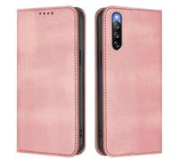 LMFULM® Case for Sony Xperia 10 IV XQ-CC54/ XQ-CC72/ SOG07 (6.0 Inch) PU Leather Case Magnetic Adsorption Phone Protective Cover with Stand Retro Holster Anti-Theft Brush Wallet Pink