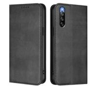 LMFULM® Case for Sony Xperia 10 IV XQ-CC54/ XQ-CC72/ SOG07 (6.0 Inch) PU Leather Case Magnetic Adsorption Phone Protective Cover with Stand Retro Holster Anti-Theft Brush Wallet Black