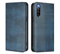 LMFULM® Case for Sony Xperia 10 IV XQ-CC54/ XQ-CC72/ SOG07 (6.0 Inch) PU Leather Case Magnetic Adsorption Phone Protective Cover with Stand Retro Holster Anti-Theft Brush Wallet Blue