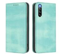 LMFULM® Case for Sony Xperia 10 IV XQ-CC54/ XQ-CC72/ SOG07 (6.0 Inch) PU Leather Case Magnetic Adsorption Phone Protective Cover with Stand Retro Holster Anti-Theft Brush Wallet Light Green