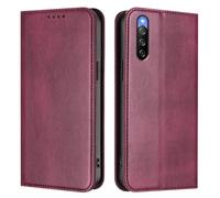 LMFULM® Case for Sony Xperia 10 IV XQ-CC54/ XQ-CC72/ SOG07 (6.0 Inch) PU Leather Case Magnetic Adsorption Phone Protective Cover with Stand Retro Holster Anti-Theft Brush Wallet Wine Red