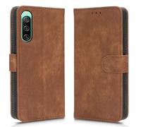 LMFULM® Case for Sony Xperia 10 IV XQ-CC54/ XQ-CC72/ SOG07 (6.0 Inch) PU Leather Case Magnetic Phone Protective Cover with Stand Holster Anti-Theft Brush Wallet Retro Scrub Brown