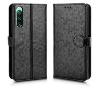 LMFULM® Case for Sony Xperia 10 IV XQ-CC54/ XQ-CC72/ SOG07 (6.0 Inch) PU Leather Case Magnetic Phone Protective Cover with Stand Wallet Holster Polka Dot Texture Black