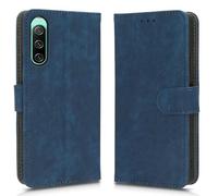 LMFULM® Case for Sony Xperia 10 IV XQ-CC54/ XQ-CC72/ SOG07 (6.0 Inch) PU Leather Case Magnetic Phone Protective Cover with Stand Holster Anti-Theft Brush Wallet Retro Scrub Blue