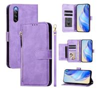 LMFULM® Case for Sony Xperia 10 IV XQ-CC54/ XQ-CC72/ SOG07 (6.0 Inch) PU Leather Case Zipper Wallet Holster Lanyard Design Stent Protective Cover Multi Card Slots Magnetic Shell Purple