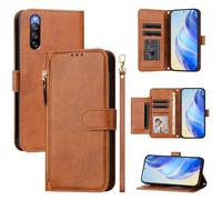LMFULM® Case for Sony Xperia 10 IV XQ-CC54/ XQ-CC72/ SOG07 (6.0 Inch) PU Leather Case Zipper Wallet Holster Lanyard Design Stent Protective Cover Multi Card Slots Magnetic Shell Brown