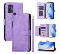 LMFULM® Case for TCL 30 SE 6165H (6.52 Inch) PU Leather Case Zipper Wallet Holster Lanyard Design Stent Protective Cover Multi Card Slots Magnetic Shell Purple