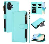 LMFULM® Case for TCL K70 5G T522A (6.75 Inch) Lanyard PU Leather Case Zipper Wallet Holster Stent Nine Card Slots Phone Protective Cover Mint Green
