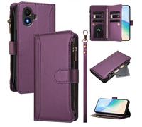 LMFULM® Case for TCL K70 SE 4G T453D (6.56 Inch) Lanyard PU Leather Case Zipper Wallet Holster Stent Nine Card Slots Phone Protective Cover Violet
