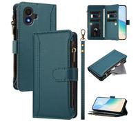LMFULM® Case for TCL K70 SE 4G T453D (6.56 Inch) Lanyard PU Leather Case Zipper Wallet Holster Stent Nine Card Slots Phone Protective Cover Dark Green