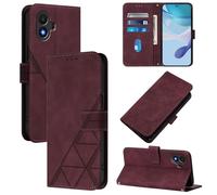 LMFULM® Case for TCL K70 SE 4G T453D (6.56 Inch) PU Leather Cover Magnetic Wallet Case Phone Protective Case Triangle Print Stent Function Flip Case Red Wine
