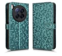 LMFULM® Case for Tecno Camon 40 Premier CM8 (6.67 Inch) PU Leather Case Magnetic Phone Protective Cover with Stand Wallet Holster Polka Dot Texture Green