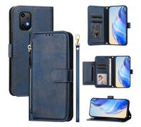 LMFULM® Case for Umidigi Bison X20 (6.53 Inch) PU Leather Case Zipper Wallet Holster Lanyard Design Stent Protective Cover Multi Card Slots Magnetic Shell Blue