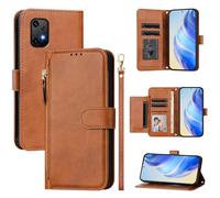 LMFULM® Case for Umidigi Bison X20 (6.53 Inch) PU Leather Case Zipper Wallet Holster Lanyard Design Stent Protective Cover Multi Card Slots Magnetic Shell Brown
