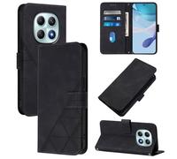 LMFULM® Case for Xiaomi Poco M8 (6.77 Inch) PU Leather Cover Magnetic Wallet Case Phone Protective Case Triangle Print Stent Function Flip Case Black