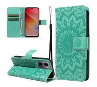 LMFULM® Case for Xiaomi Redmi 15a 5G (6.9 Inch) PU Leather Cover Wallet Phone Protective Case Embossing Sunflower Pattern Stand Function Flip Case Holster Case Green