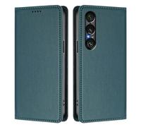 LMFULM® Protective Case for Sony Xperia 1 VII XQ-FS54/ PDX256 (6.5 Inch) PU Leather Cover Magnetic Adsorption Holster with Anti-Theft Brush Wallet Wireless Charging Shell Dark Green
