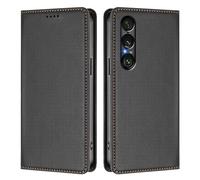 LMFULM® Protective Case for Sony Xperia 1 VII XQ-FS54/ PDX256 (6.5 Inch) PU Leather Cover Magnetic Adsorption Holster with Anti-Theft Brush Wallet Wireless Charging Shell Black