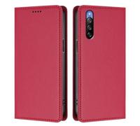 LMFULM® Protective Case for Sony Xperia 10 III SO-52B/ SOG04/ XQ-BT52 (6.0 Inch) PU Leather Cover Magnetic Adsorption Holster with Anti-Theft Brush Wallet Wireless Charging Shell Red