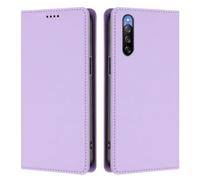 LMFULM® Protective Case for Sony Xperia 10 III SO-52B/ SOG04/ XQ-BT52 (6.0 Inch) PU Leather Cover Magnetic Adsorption Holster with Anti-Theft Brush Wallet Wireless Charging Shell Lavender
