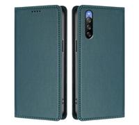 LMFULM® Protective Case for Sony Xperia 10 III SO-52B/ SOG04/ XQ-BT52 (6.0 Inch) PU Leather Cover Magnetic Adsorption Holster with Anti-Theft Brush Wallet Wireless Charging Shell Dark Green