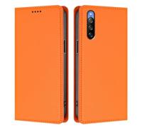 LMFULM® Protective Case for Sony Xperia 10 III SO-52B/ SOG04/ XQ-BT52 (6.0 Inch) PU Leather Cover Magnetic Adsorption Holster with Anti-Theft Brush Wallet Wireless Charging Shell Orange
