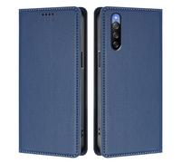 LMFULM® Protective Case for Sony Xperia 10 III SO-52B/ SOG04/ XQ-BT52 (6.0 Inch) PU Leather Cover Magnetic Adsorption Holster with Anti-Theft Brush Wallet Wireless Charging Shell Dark Blue