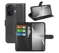 LMFULM® Protective Case for Vivo V60 (6.77 Inch) PU Leather Case Magnetic Wallet Case Litchi Stent Function Flip Case Cover Black