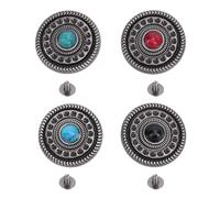 LMHHMIN 4 Pcs Retro Metal Button 30mm Round Black Red Blue Green Stone Decorative Button for Clothing Bags Crafts