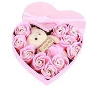 LMHHMIN Artificial Rose Flower with Bears Gift Box Soap Flowers for Birthday Valentine's Day (Pink color)