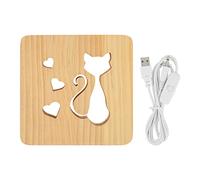 LMHHMIN Cat Heart Pattern Night Light Front Back Hollow Wooden 3D LED Bedside Lamp for Bedroom Restaurant
