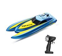 LMHHMIN Remote Control Boat for Adults and Kids, 2.4GHZ High Speed Electric Speedboat for Pools and Lakes, Mini Toy Boat with 2 Rechargeable Batteries, Blue (1 Battery)