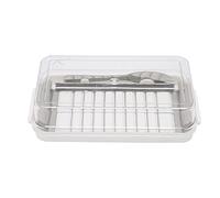 LMHHMIN Stainless Steel Butter Cutter Box Cheese Storage Container with Transparent Cover for Kitchen (Butter grid cutting box (white bottom)