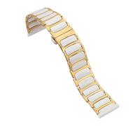LMINGZE Ceramic Watch Strap Links Removable Replacement Metal Watch Bands 18mm 20mm 22mm Men Women Watch Band(Gold White,20mm)