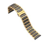 LMINGZE Ceramic Watch Strap Links Removable Replacement Metal Watch Bands 18mm 20mm 22mm Men Women Watch Band(Gold Black,22mm)