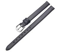 LMINGZE Leather Watch Band 6mm 8mm 10mm Women's Small Size Universal Watch Strap Stainless Steel Buckle(Silver B,Black,10mm)