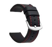 LMINGZE Retro Leather Watch Strap 18mm 20mm 22mm Handmade Stitching Universal Replacement Watch Band(Black Red Silver_20mm)