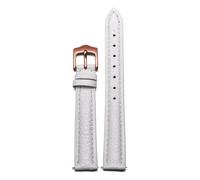 LMINGZE Women's Leather Watch Band 12mm 14mm 16mm Universal Replacement Watch Strap Rose Gold Stainless Steel Buckle(White RG,14mm)
