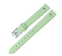 LMINGZE Women's Leather Watch Band 8mm 10mm 12mm 14mm Universal Watch Strap Silver Stainless Steel Buckle(Green A,14mm)