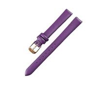 LMINGZE Women's Small Size Leather Watch Band 8mm 10mm 12mm Stainless Steel Buckle Universal Replacement Watch Strap(Purple-Rose Gold,8mm)